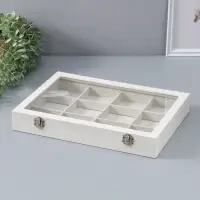 Шкатулка для украшений 12 ячеек, 35&times;24&times;4.5, стеклянная крышка, бежевая