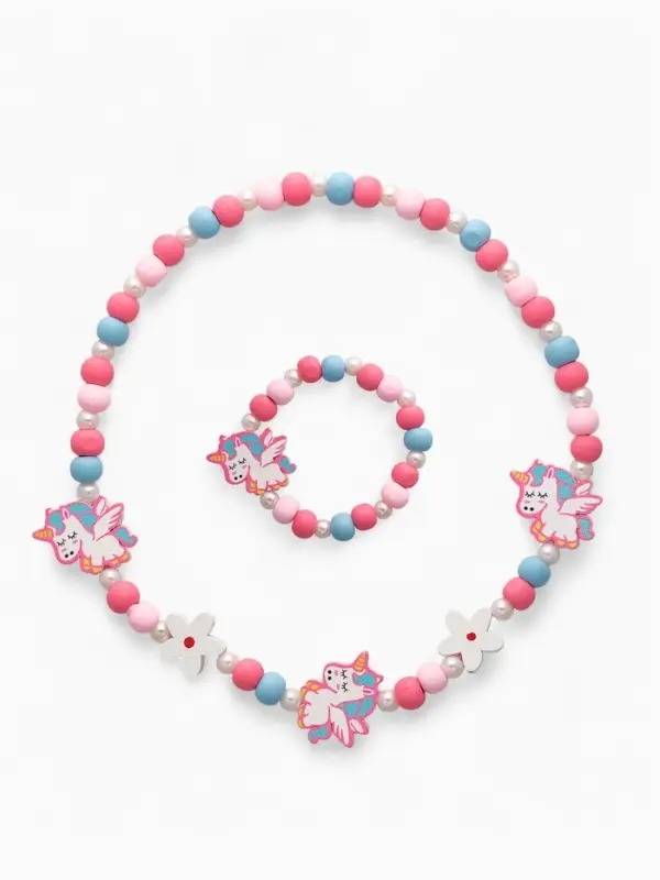 Набор детских украшений Выбражулька &laquo;Единорожки милые&raquo;, 2 предмета: бусы, браслет, розовый
