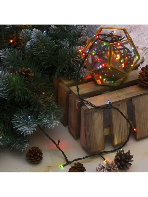 Гирлянда &laquo;Нить&raquo; 7 м, IP20, тёмная нить, 100 ламп, 8 режимов, 220 В, свечение мульти