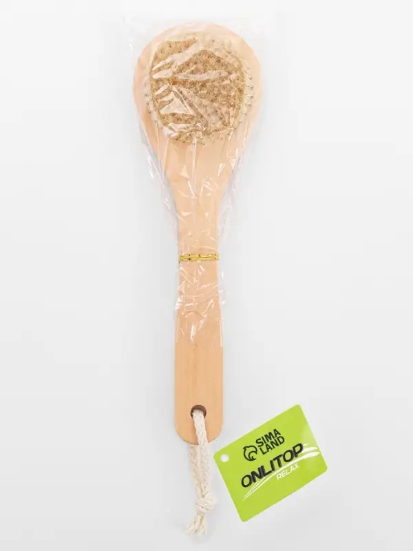 Щётка массажная для тела, из натуральной щетины, круглая, с ручкой, гладкая