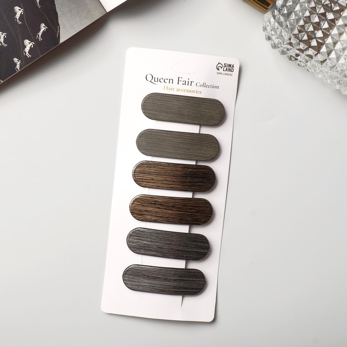 Невидимка для волос  Невидимка для волос "Герти" (набор 6 шт) текстура полосы, 5,5 см, серо-коричневый