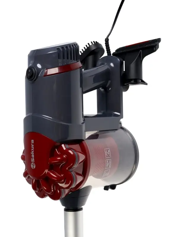 Пылесос Sakura SA-8322R, вертикальный, 800 Вт, 1 л, 79 дБ, шнур 4 м, 4 насадки, красный, серый