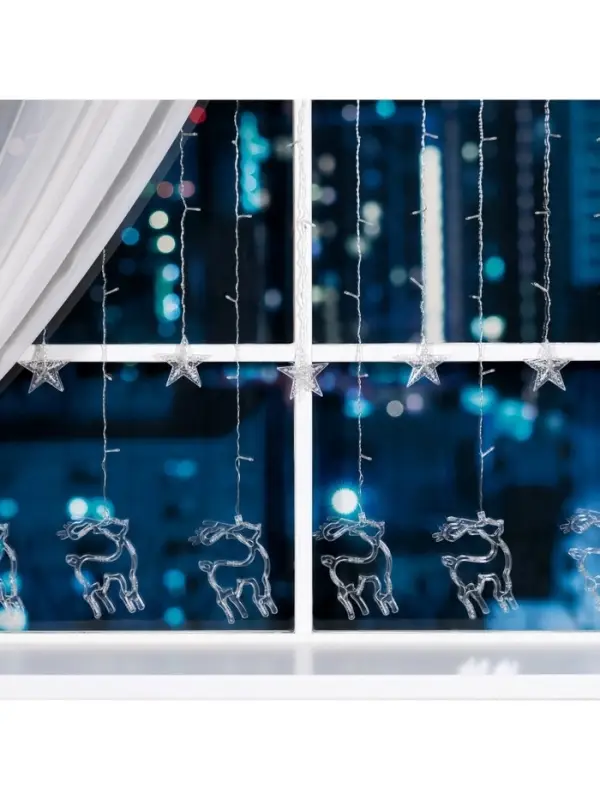 Гирлянда &laquo;Бахрома&raquo; 2.4&times;0.9 м с насадками &laquo;Олень&raquo;, IP20, прозрачная нить, 138 LED, свечение белое, 8 режимов, 220 В
