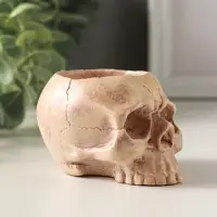 Подсвечник "Череп" эффект состаривания, слоновая кость