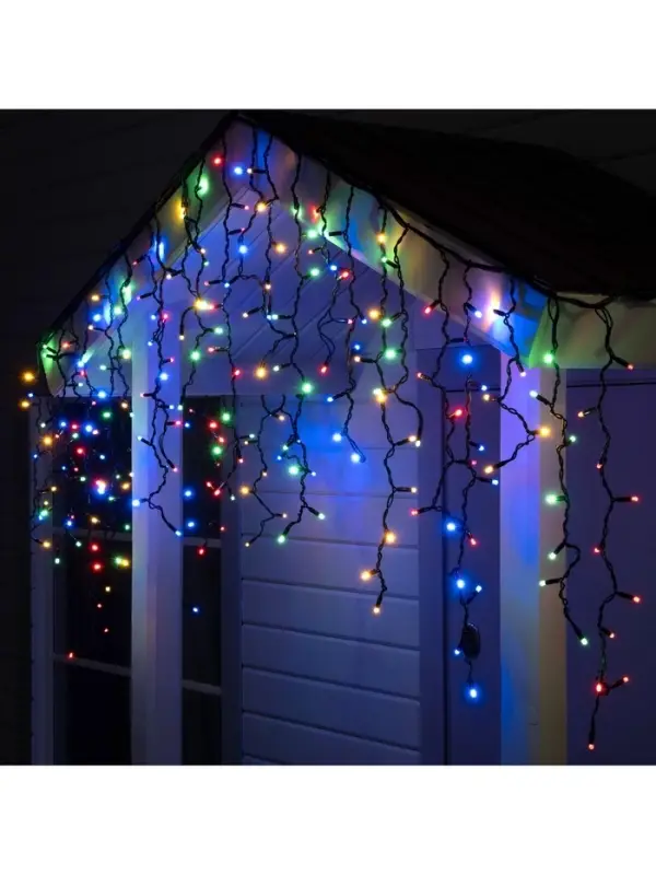 Гирлянда &laquo;Бахрома&raquo; 3&times;0.9 м, IP65, УМС, тёмная нить каучук, 144 LED, свечение мульти, 220 В