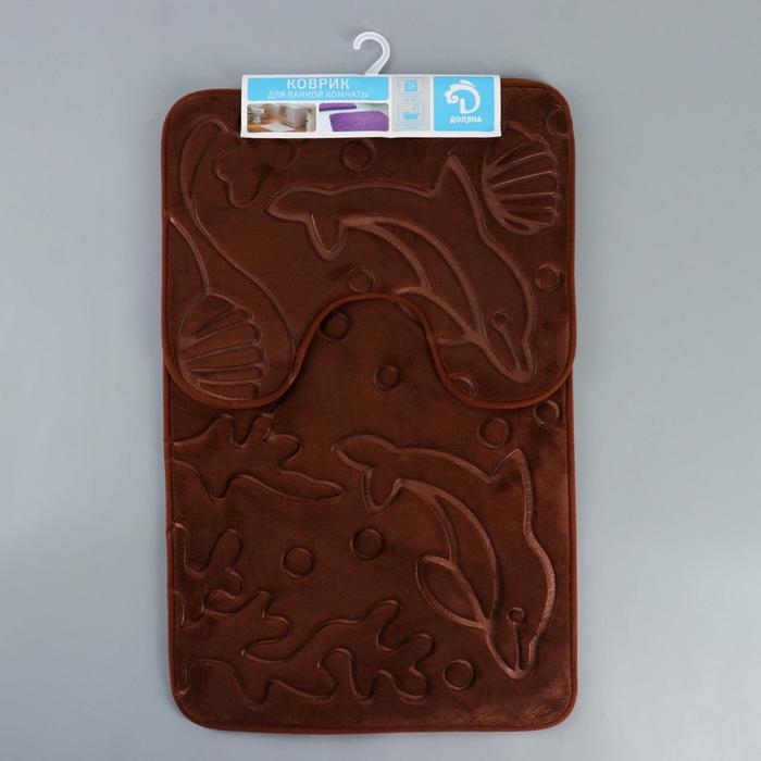 Набор ковриков для ванной и туалета Доляна «Дельфины», 2 шт: 40×50, 50×80 см, цвет МИКС