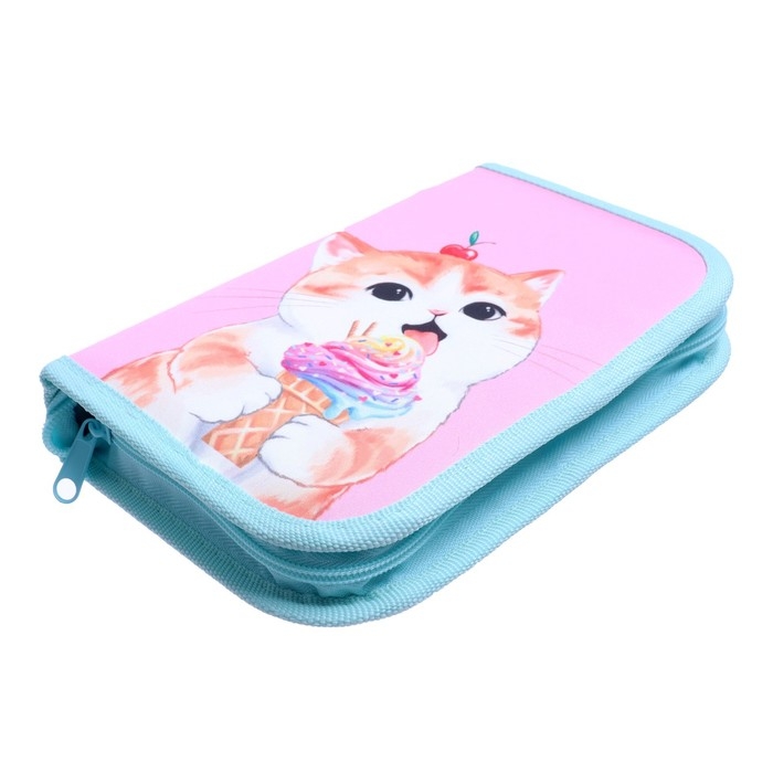 Пенал 1 секция, 130 х 210 х 40 мм, 2 откидные планки, тканевый, Calligrata TOP, Content Пенал 1 секция, 130 х 210 х 40 мм, 2 откидные планки, тканевый, Calligrata TOP, Content "Котик"