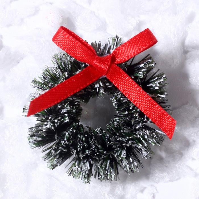 Декор &laquo;Венок с бантиком&raquo;, набор 3 шт., размер 1 шт. &mdash; 3 см, цвет тёмно-зелёный