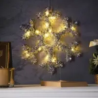 Светодиодная фигура из мишуры &laquo;Снежинка серебристая&raquo; 32&times;2 см, 20 LED, батарейки AG10&times;3 (в комплекте), свечение тёплое белое