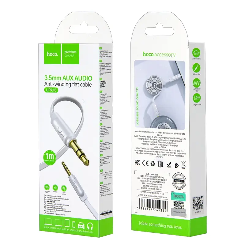 *Кабель UPA16 AUX 1M HOCO белый *Кабель UPA16 AUX 1M HOCO белый
