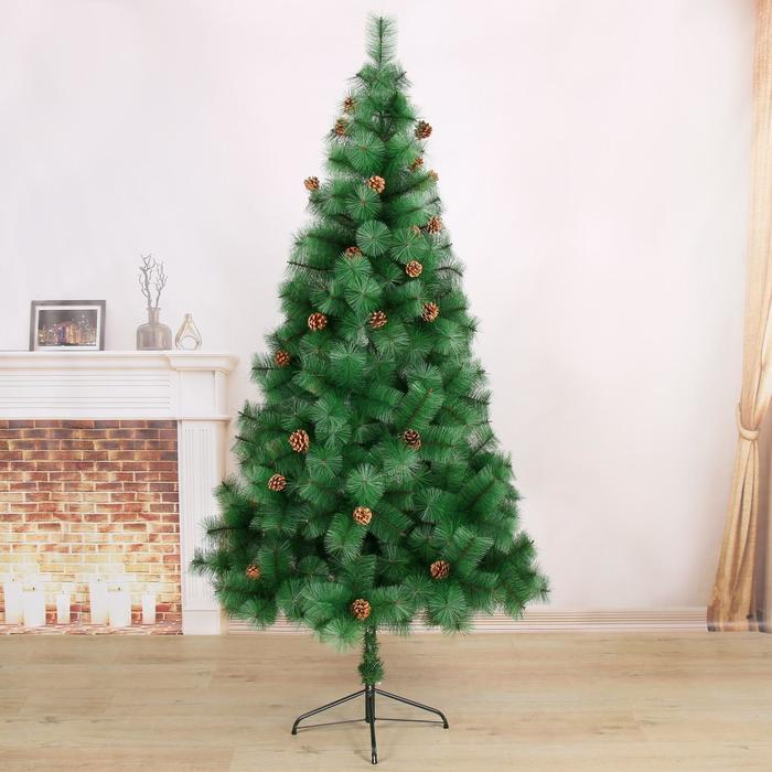 Кедр зеленый шишки 210 см, d нижнего яруса 110 см, d игл 10 см, 373 ветки, металл подставка Кедр зеленый шишки 210 см, d нижнего яруса 110 см, d игл 10 см, 373 ветки, металл подставка