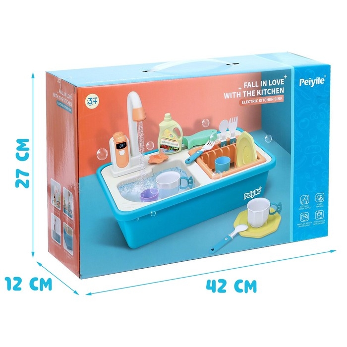 Игровой набор «Раковина» с набором посуды, вода из крана бежит Игровой набор «Раковина» с набором посуды, вода из крана бежит