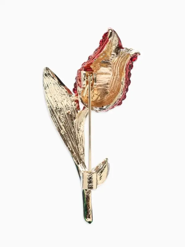 Брошь &laquo;Цветок&raquo; тюльпан, стразы, цвет красно-зелёный в золоте