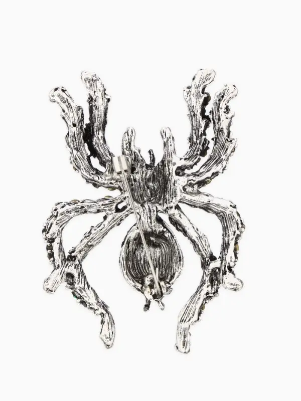 Брошь &laquo;Паук&raquo;, цветочки, серо-зелёная в чернёном серебре