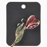 Брошь &laquo;Цветок&raquo; тюльпан, стразы, цвет розово-зелёный в золоте