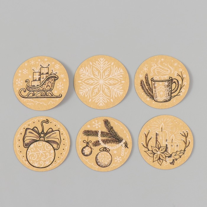 Наклейка бумага крафт Наклейка бумага крафт "Новогодний" d=2,5 см 252 шт в рулоне