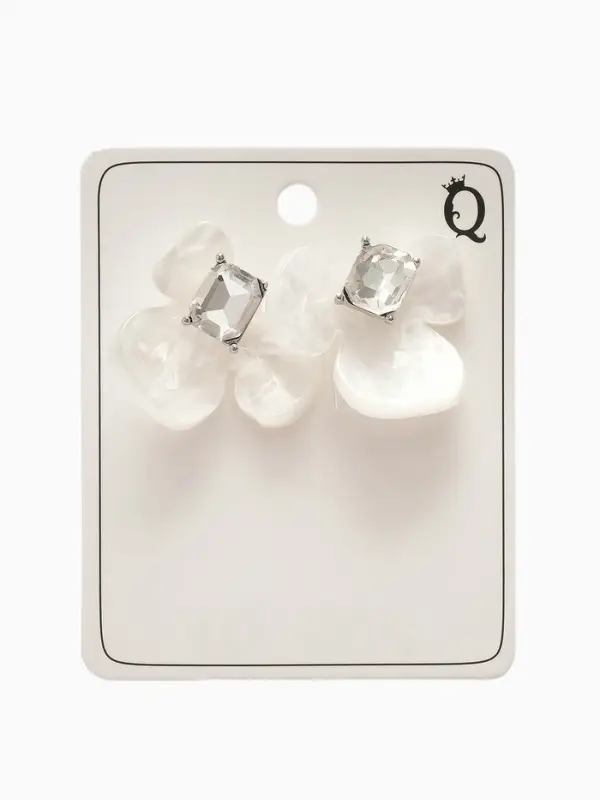 Серьги  &laquo;Цветок&raquo; трилистник, цвет белый в серебре