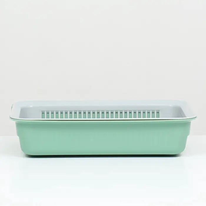 Лоток для кошек, 34.5&times;25.5&times;7.5 см, с сеткой, пластик, серый, оливковый