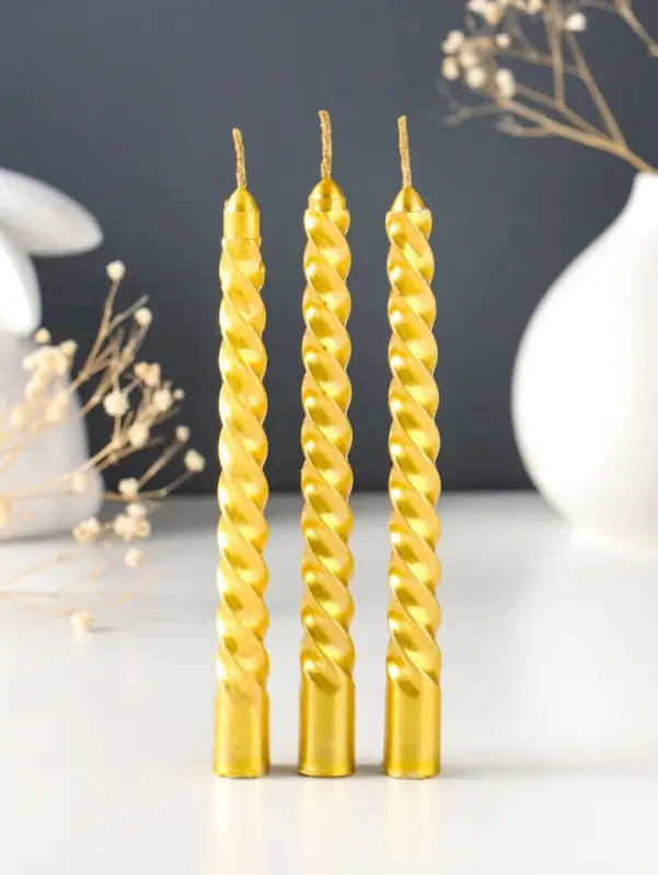 Набор свечей витых, 1.5&times;15 см, 3 шт., золотой