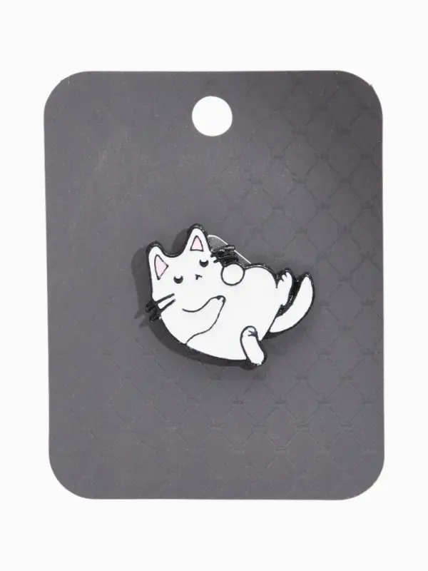 Значок &laquo;Котейка&raquo;, белый в чёрном металле