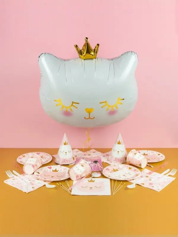 Воздушный шар фольгированный 24" &laquo;Котёнок с короной&raquo;, фигура, белый