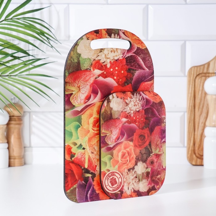 Набор деревянная разделочная доска и подставка под горячее с декором  Набор деревянная разделочная доска и подставка под горячее с декором "№3" 29,25х18,75х1,1 см