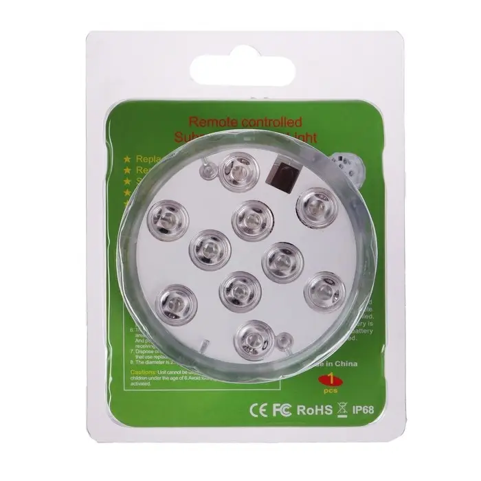 Светильник подводный с ПДУ, 10 LED, 3 Вт, IP68, RGB, от батареек 3хAAA