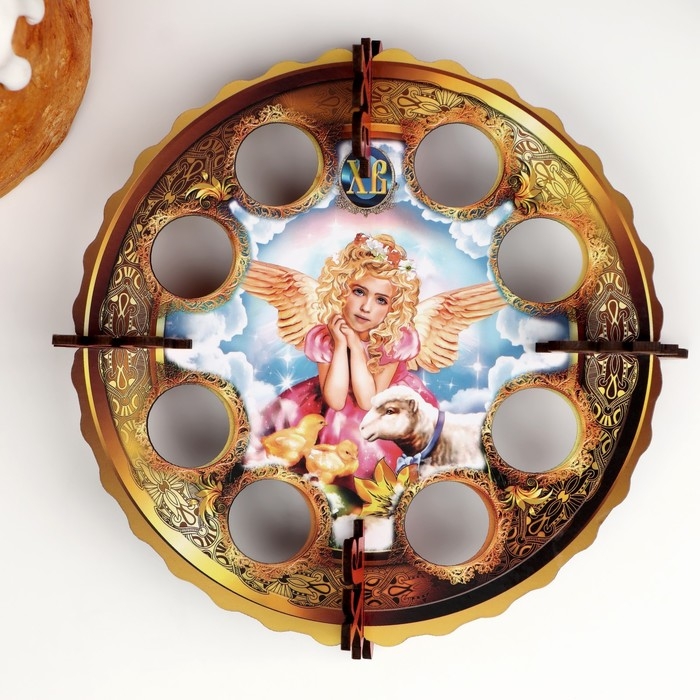 Пасхальная подставка на 8 яиц  Пасхальная подставка на 8 яиц "Девочка с ягнёнком", 19,5×19,5 см