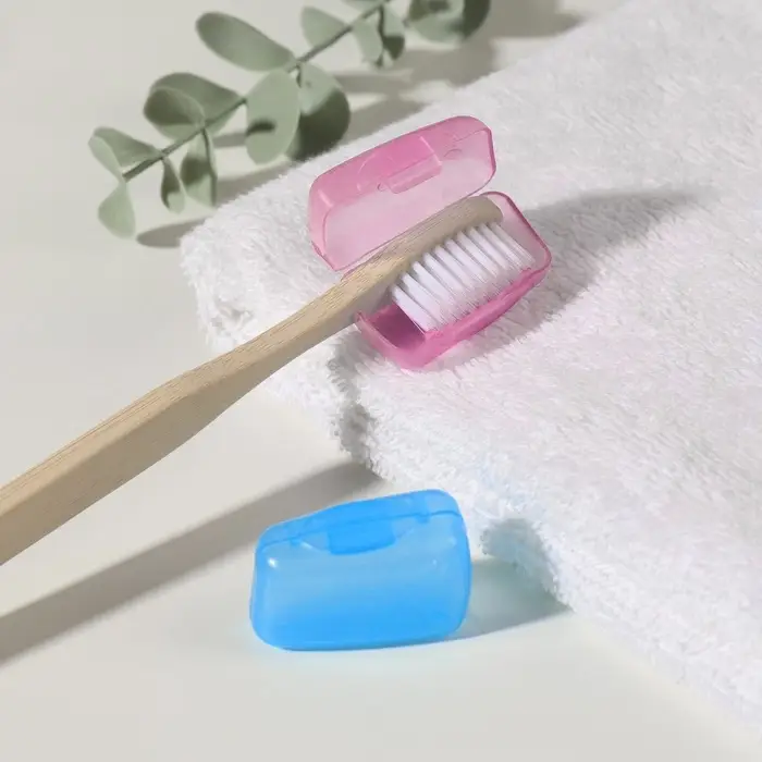 Колпачок - футляр для зубной щётки, набор - 2 шт., 3.8×2.2×1.8 см, розовый, голубой