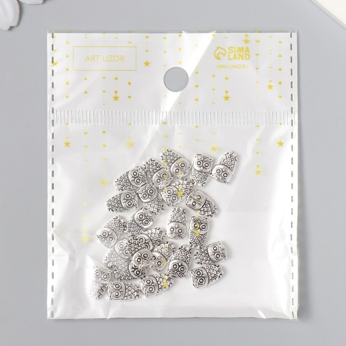 Бусина для творчества металл Бусина для творчества металл "Маленький филин" серебро G070B1052 набор 24 шт 1,1х0,7 см