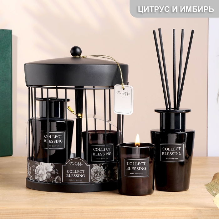 Набор в клетке Набор в клетке "Ароматный дуэт" диффузор 100 мл и свеча 5х6 см, цитрус и имбирь