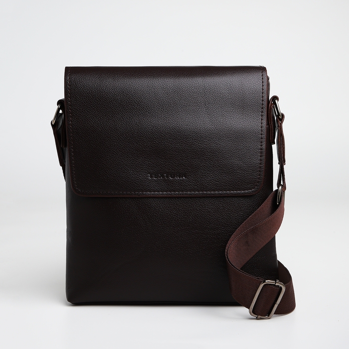 Сумка мужская через плечо TEXTURA, наружный карман, цвет коричневый