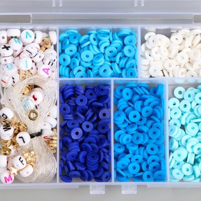 Бусины в шкатулке "Синие" нить 0,8 мм 5 м 12х8,4х2,2 см