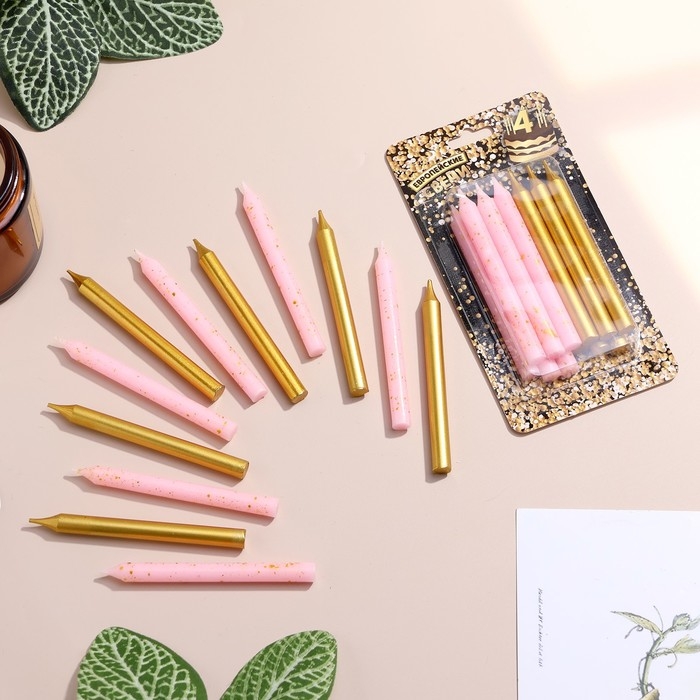 Набор свечей для торта  Набор свечей для торта "Спарк", 12 шт, 8 см, розовый и золотой металлик