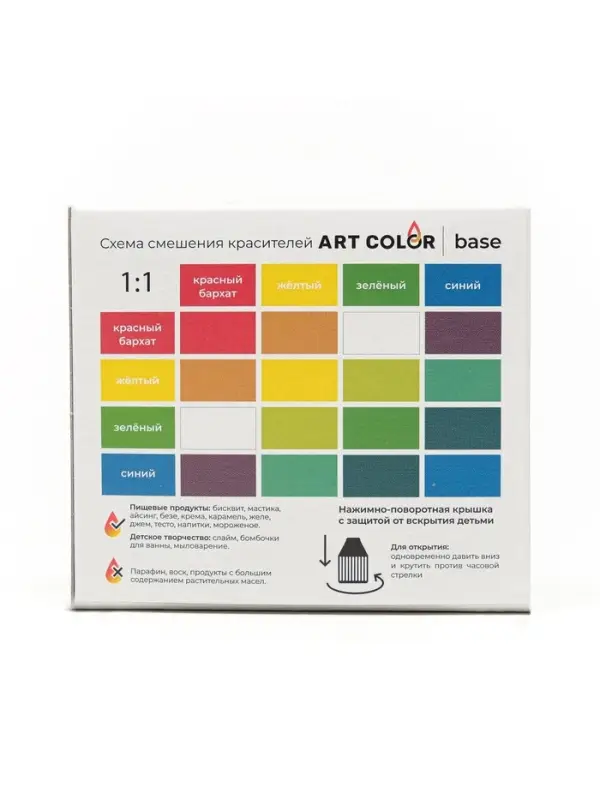 Набор гелевых пищевых водорастворимых красителей Art Color Base, 4 цвета