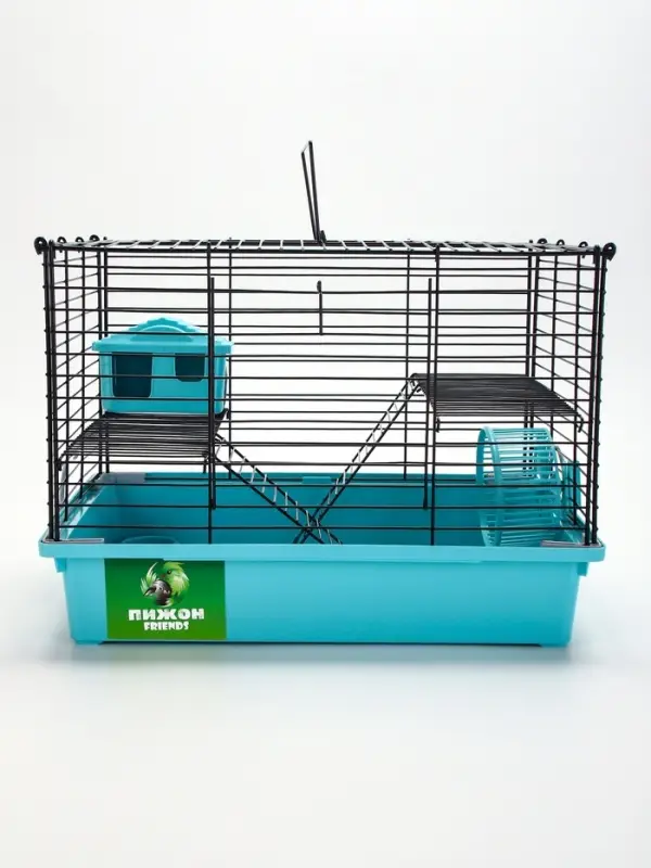 Клетка для грызунов &laquo;Пижон&raquo;, 38&times;27&times;27 см, складная, домик, миска, колесо, бирюзовая