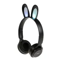 Наушники детские, беспроводные, накладные, с ушками зайца, Y08R, Bluetooth 5.1, с микрофоном, с подсветкой, 400 мАч, чёрные
