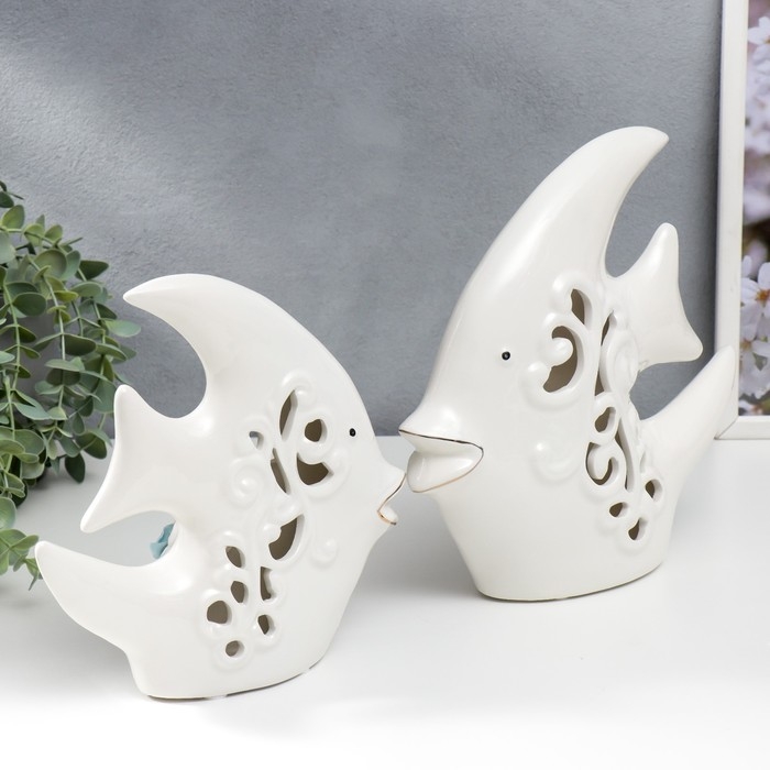 Сувенир керамика Сувенир керамика "Две рыбки-скалярии с цветами" набор 2 шт 18,5х7,5х21 22,5х8,5х24,5 см