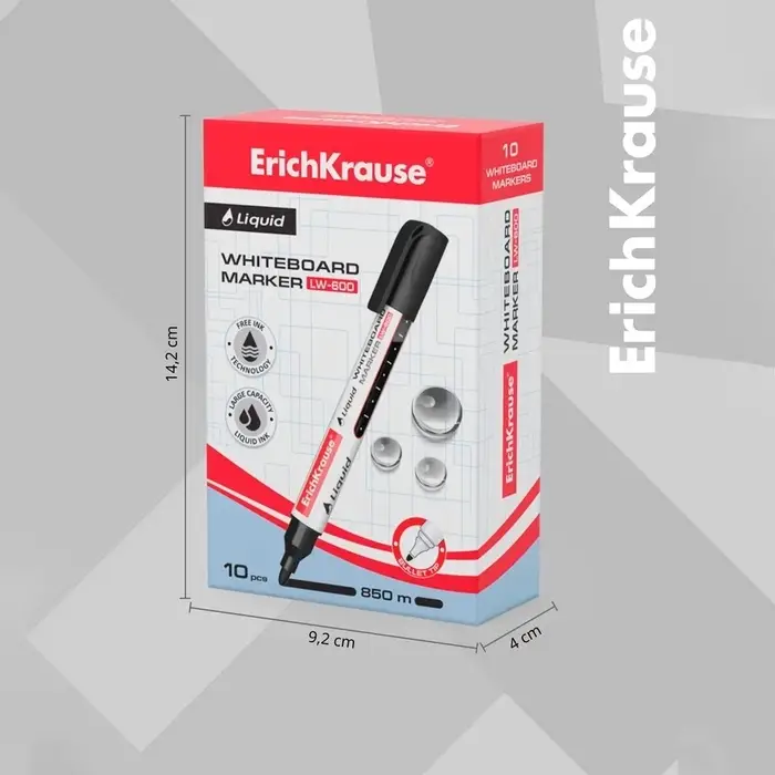 Маркер для доски ErichKrause. Tank LW-600, узел 3.0 мм, ширина линии 2.38 мм, с жидкими чернилами, спиртовой, чёрный