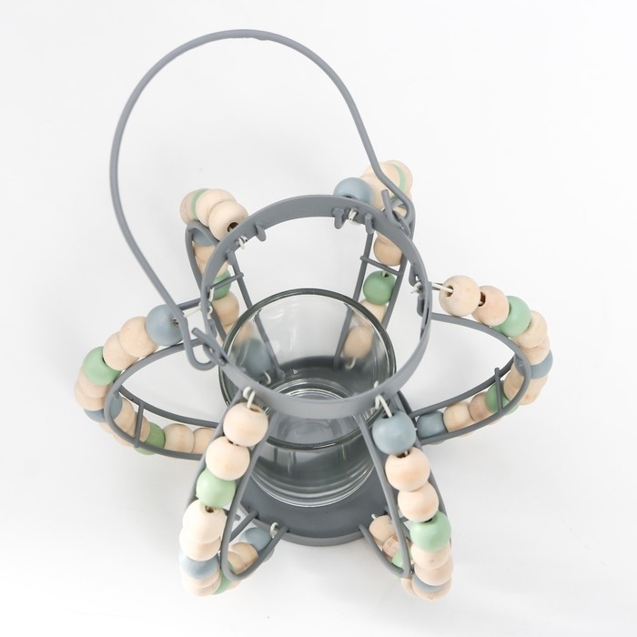 Подсвечник металл, стекло на 1 свечу Подсвечник металл, стекло на 1 свечу "Фонарь. Бохо" серый 19х15,5х13 см