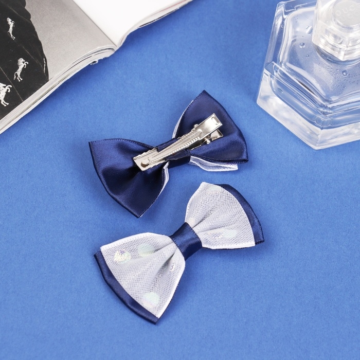 Зажим для волос  Зажим для волос "Бантик Вивиан" (набор 2 шт) двойной круги, 6,5 см, сине-белый