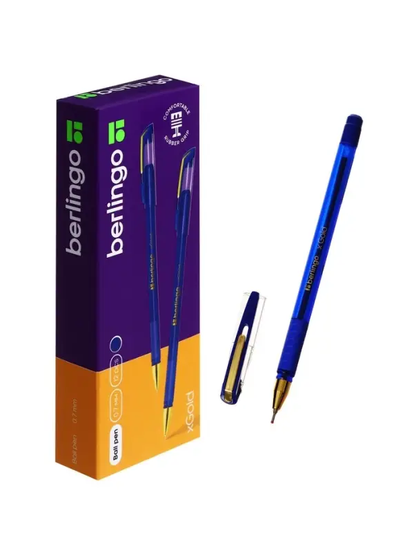Ручка шариковая Berlingo. xGold, синий стержень, игольчатый узел 0.7 мм, резиновый упор