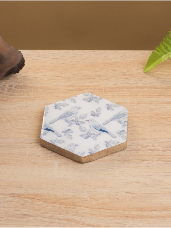 Подставка под горячее (набор 4 шт)  Подставка под горячее (набор 4 шт) "Синие птицы" дерево манго 15х13х5 см