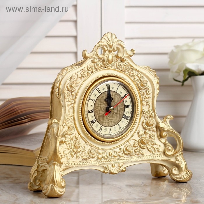 Часы настольные интерьерные каминные, 21 х 19 х 6.5 см, d-7 см, белые с позолотой 3940771 Часы настольные интерьерные каминные, 21 х 19 х 6.5 см, d-7 см, белые с позолотой 3940771