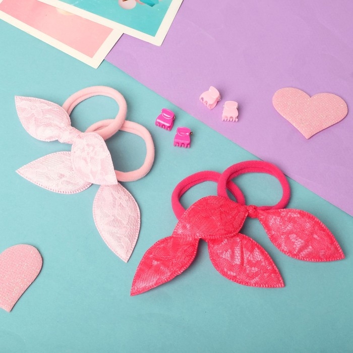 Набор для волос Набор для волос "Милена" (4 краба, 4 резинки) кружевные ушки, розовый