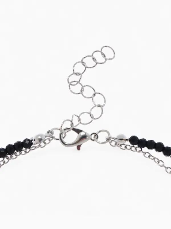 Колье "Сердце" двойной ряд, цвет чёрно-белый в серебре