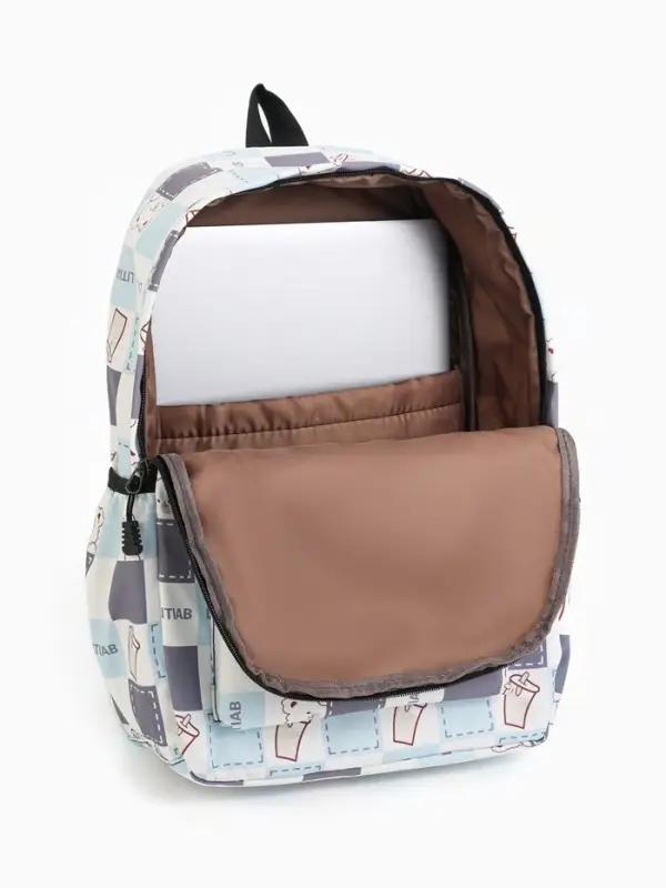 Рюкзак школьный на молнии, с карманами, с рисунком, размер 30&times;13&times;42 см, с принтом, молочный