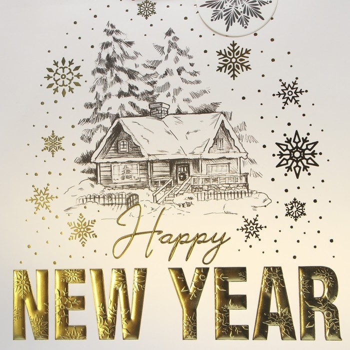 Пакет подарочный новогодний ламинированный вертикальный, конгревное тиснение «Новогодний домик», ML 23 х 27 х 11.5 см, Новый год Пакет подарочный новогодний ламинированный вертикальный, конгревное тиснение «Новогодний домик», ML 23 х 27 х 11.5 см, Новый год