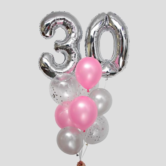Набор воздушных шаров «30 лет», латекс, фольга, цвет серебро, 11 шт. Набор воздушных шаров «30 лет», латекс, фольга, цвет серебро, 11 шт.