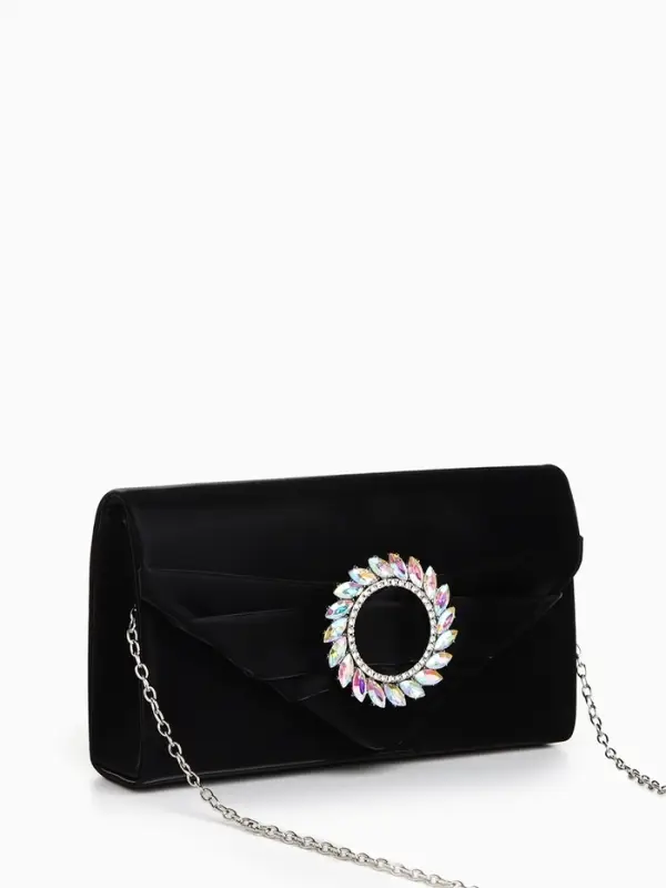 Сумка-клатч женская вечерняя на магните, на цепочке, с декоративной пряжкой, чёрная